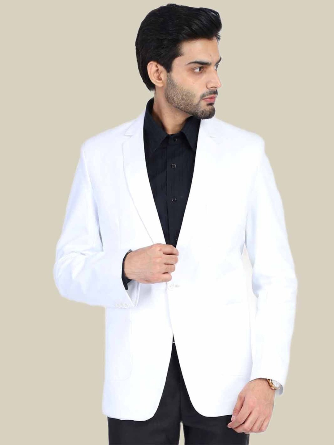 

TAHVO Men Slim Fit Single-Breasted Formal Blazer, White