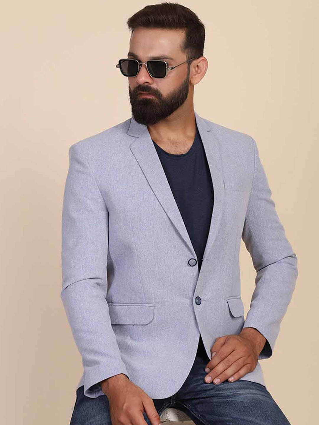 

TAHVO Men Slim Fit Single-Breasted Blazer, Blue