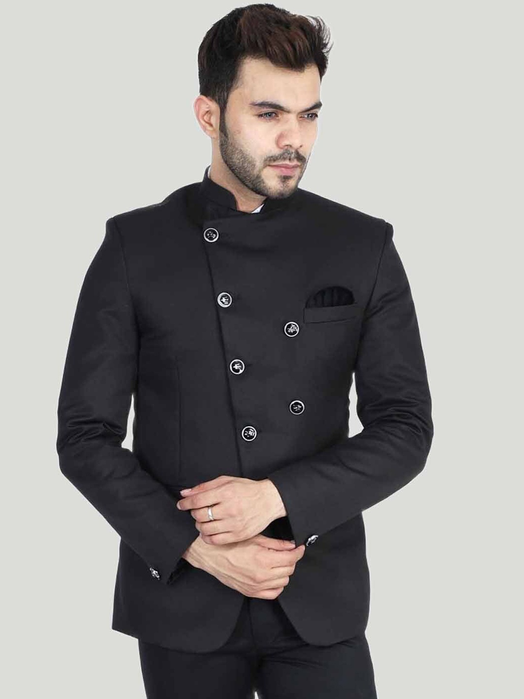 

TAHVO Men Slim-Fit Bandhgala Party Blazer, Black