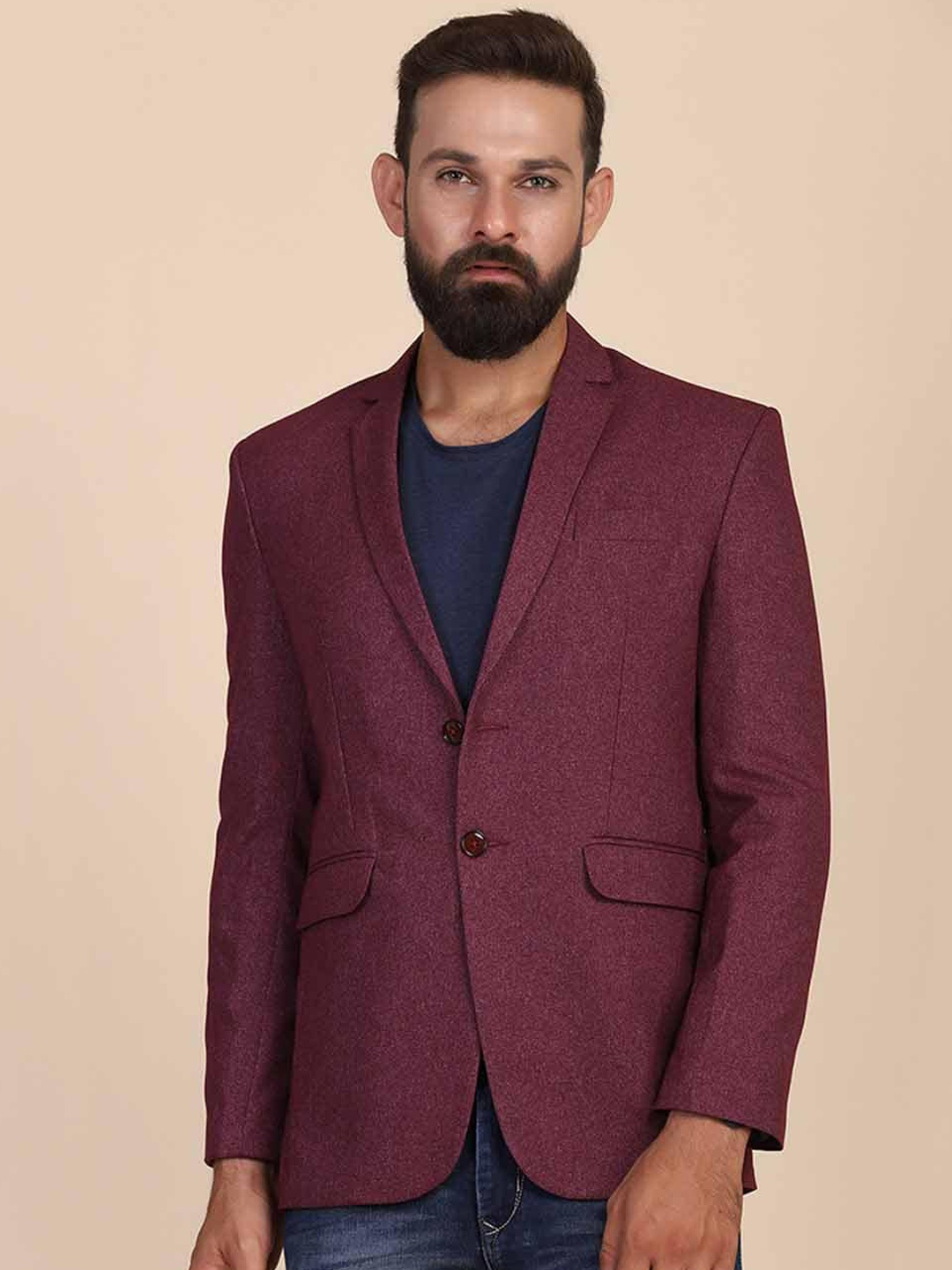 

TAHVO Men Slim Fit Single-Breasted Blazer, Maroon