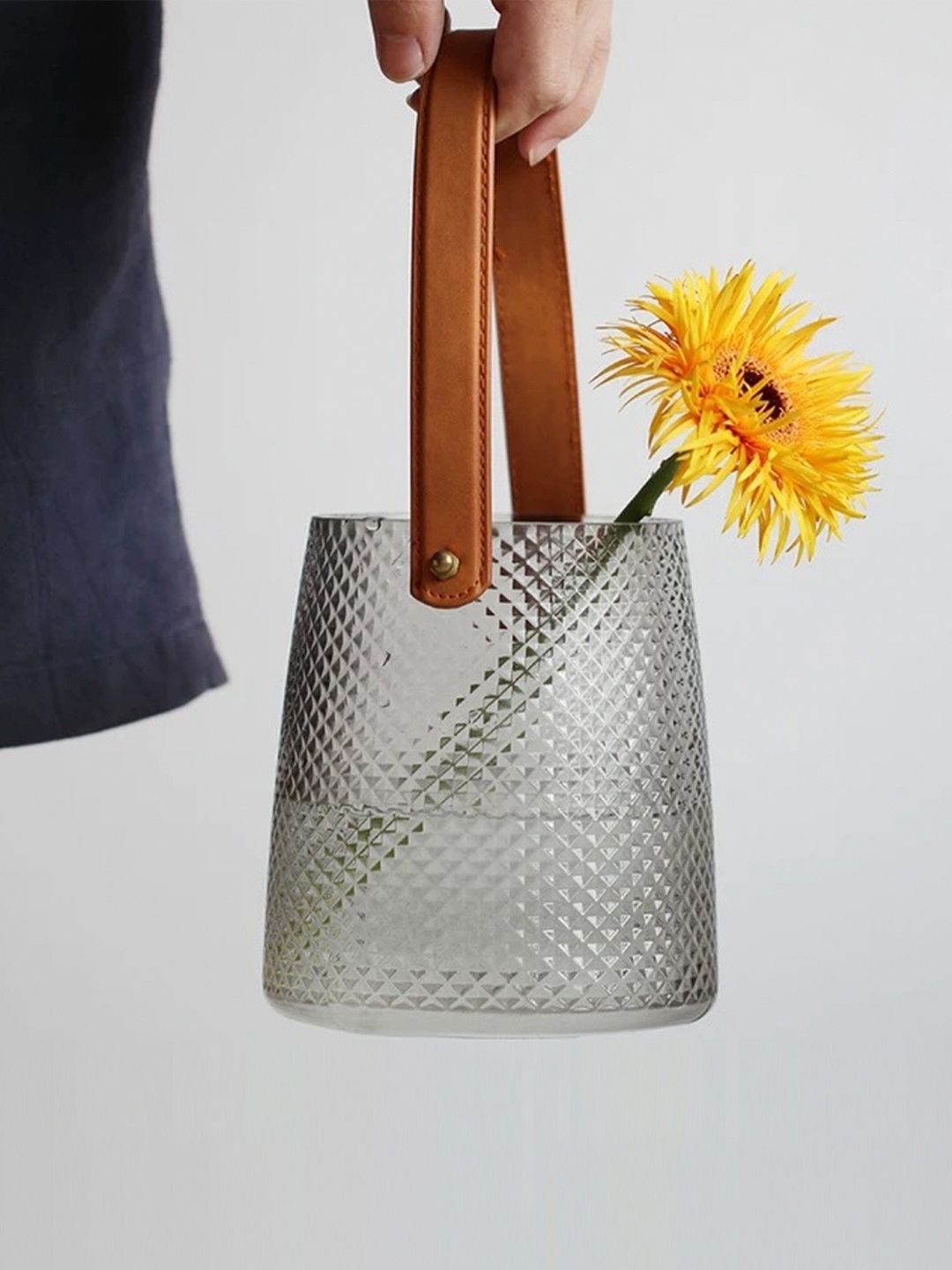 

Nestasia Grey Textured Pineapple Glass Vase With Holder