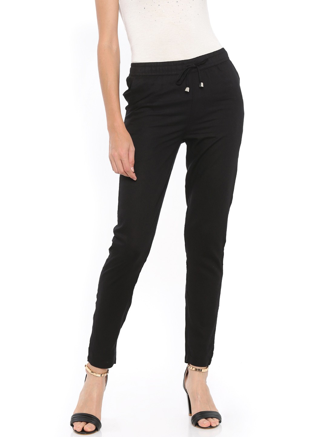

De Moza Women Black Regular Fit Solid Regular Trousers