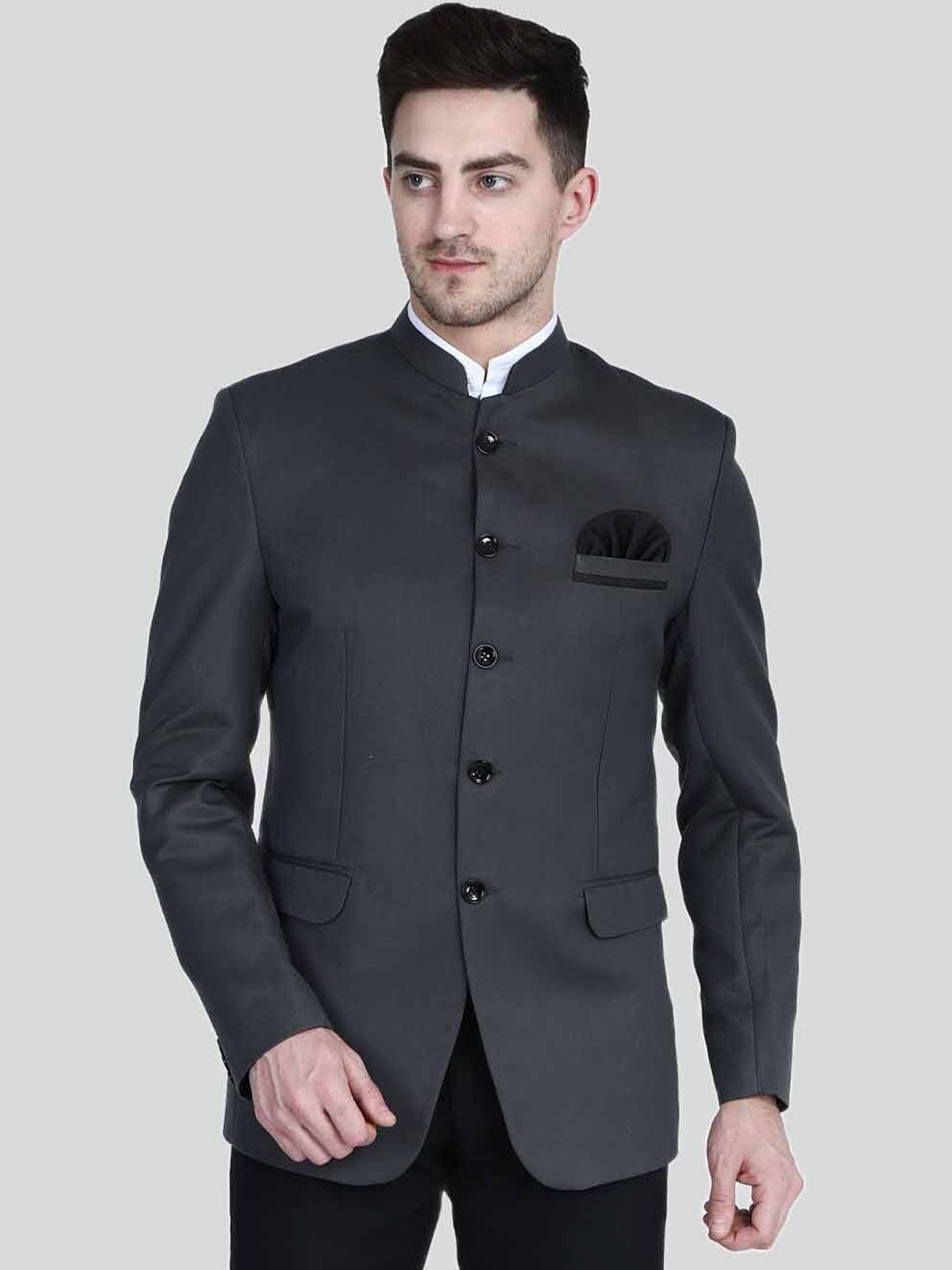 

TAHVO Men Bandhgala Slim-Fit Blazer, Grey