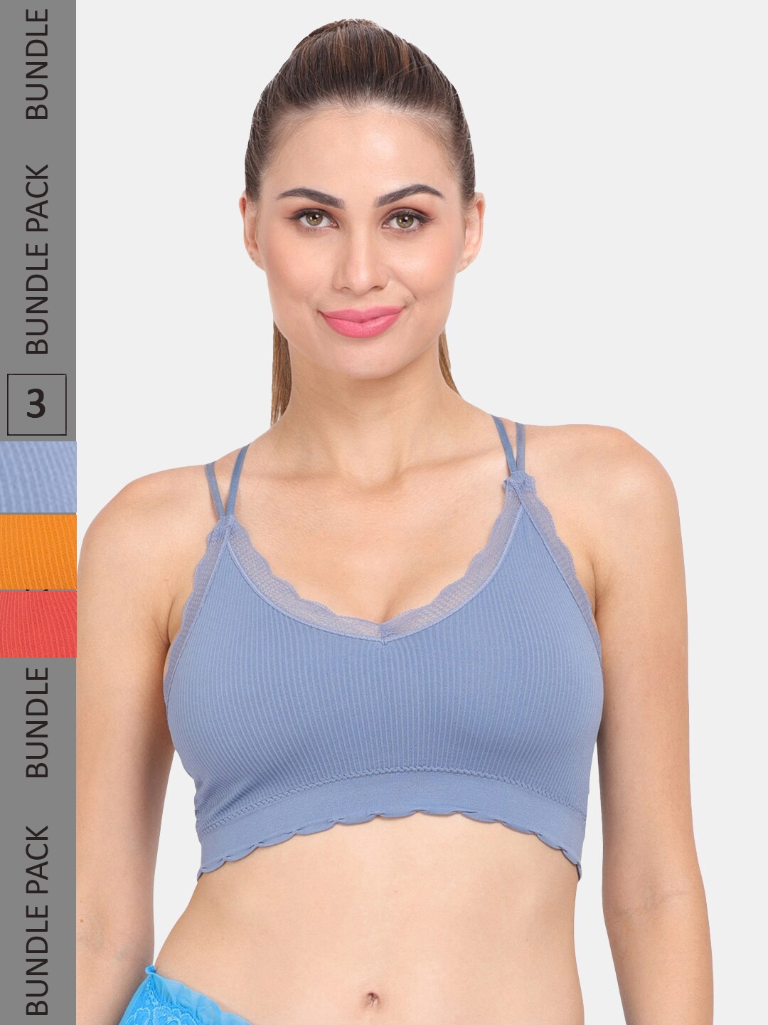 

Amour Secret Pack of 3 Lightly Padded Workout Bra, Blue