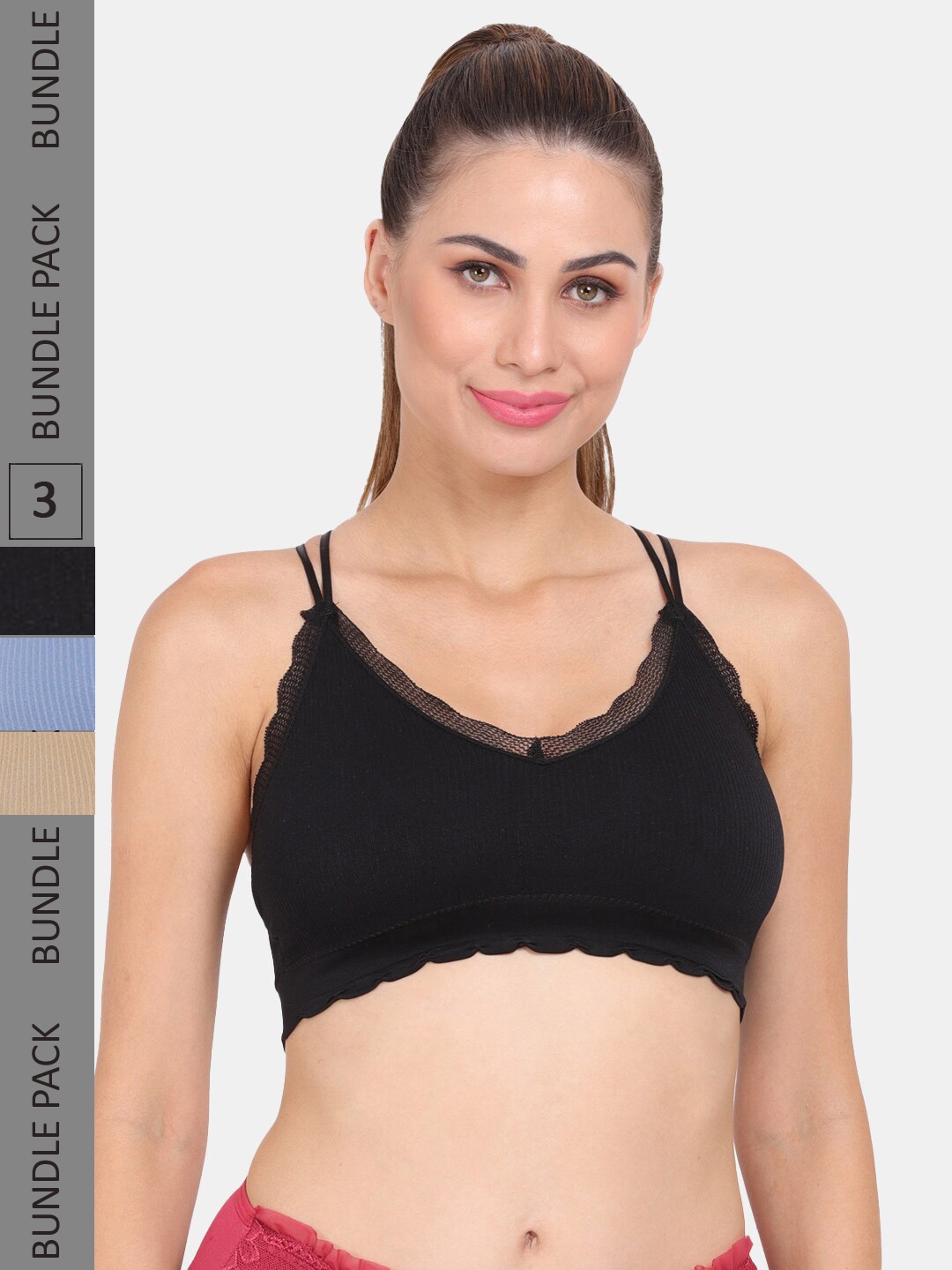 

Amour Secret Pack of 3 Lightly Padded Anti-Odour Sports Bra, Black