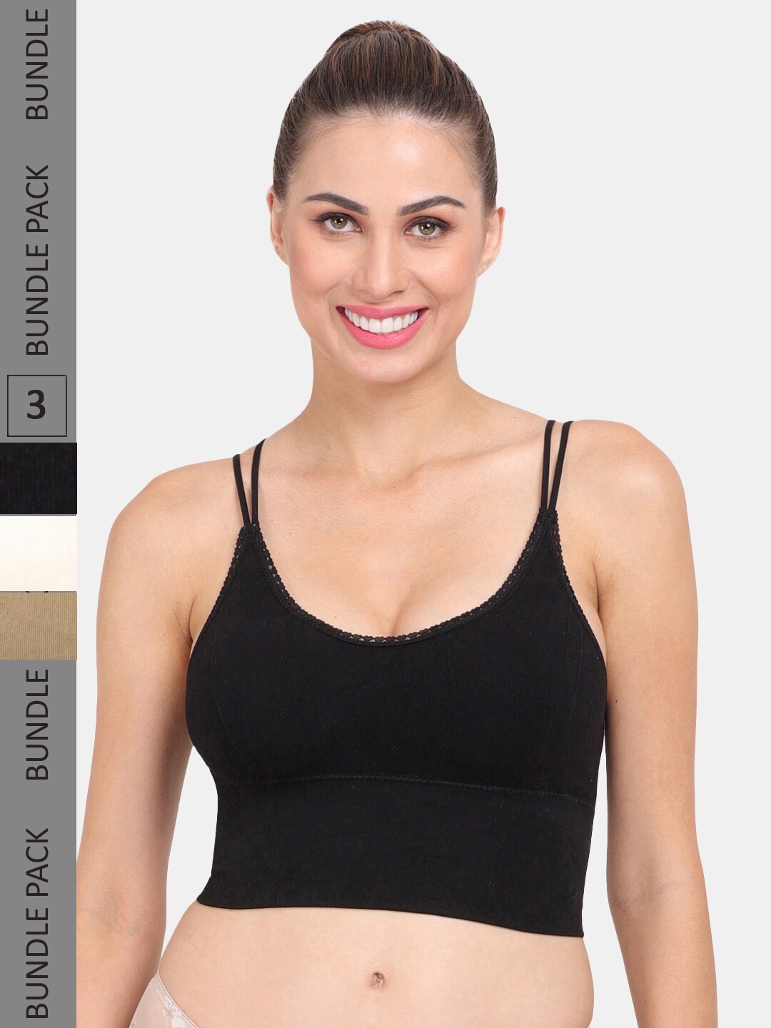 

Amour Secret Pack of 3 Lightly Padded Anti Odour Sports Bra, Black