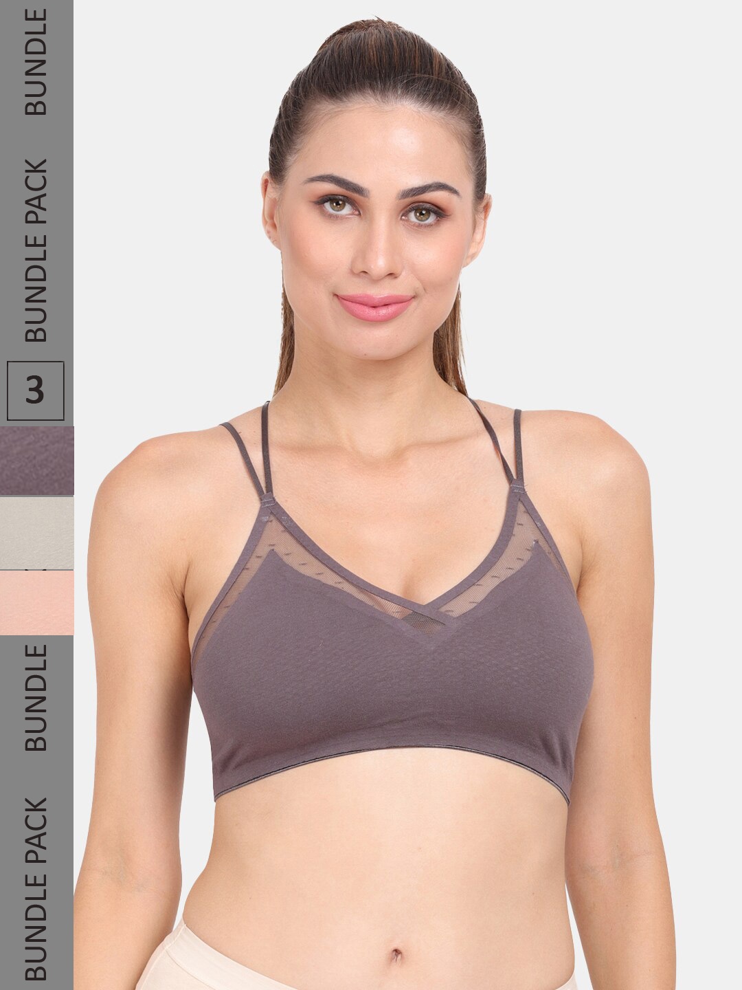 

Amour Secret Pack Of 3 Lightly Padded Anti Odour Sports Bra, Charcoal