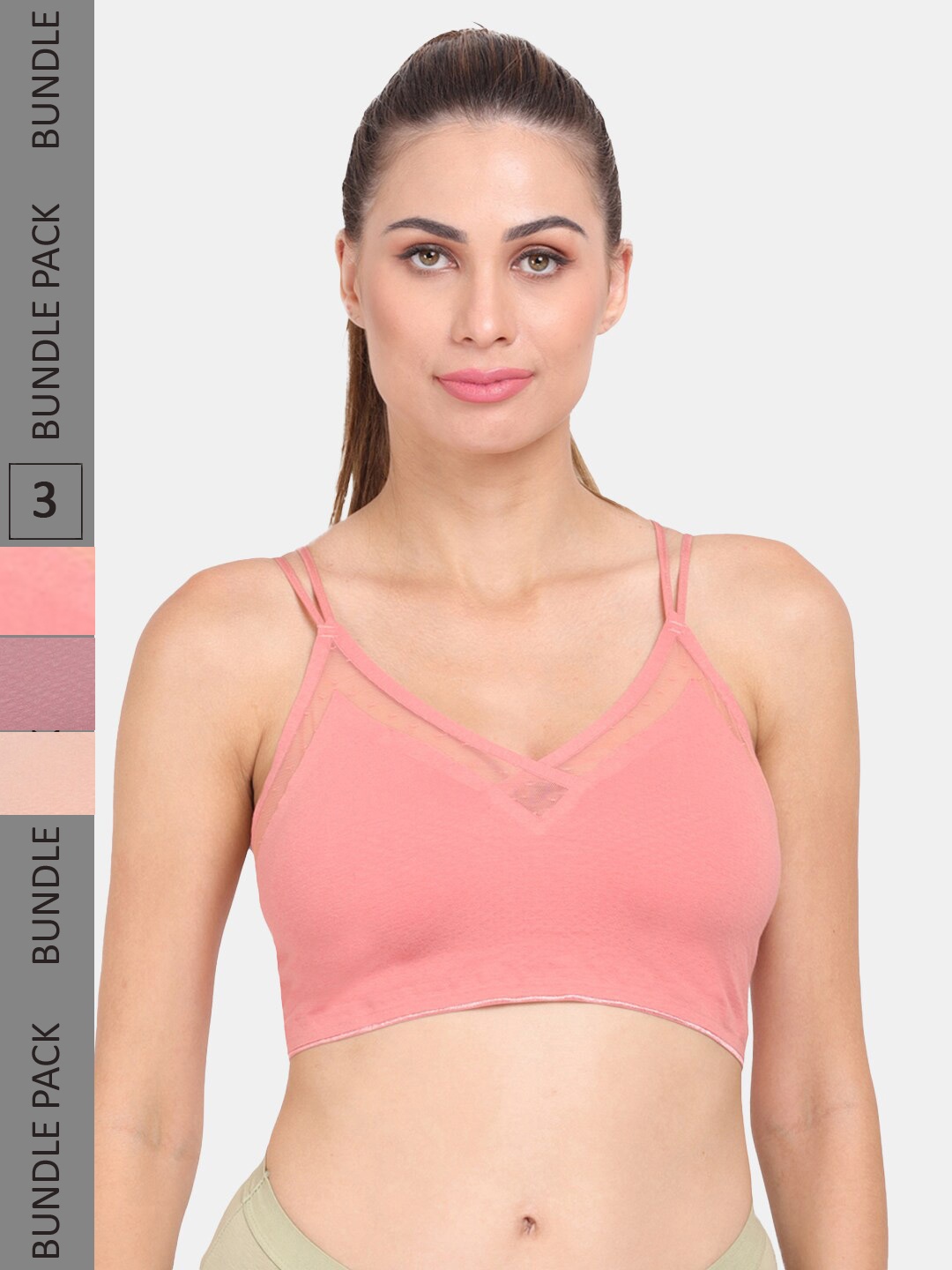 

Amour Secret Pack Of 3 Lightly Padded Anti Odour Sports Bra, Coral