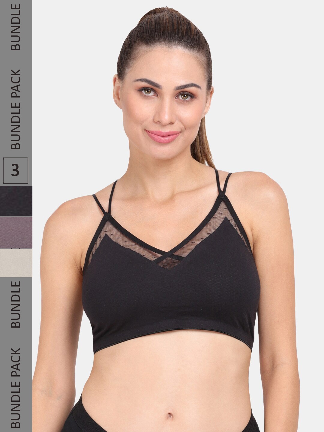 

Amour Secret Pack Of 3 Lightly Padded Anti Odour Sports Bra, Black