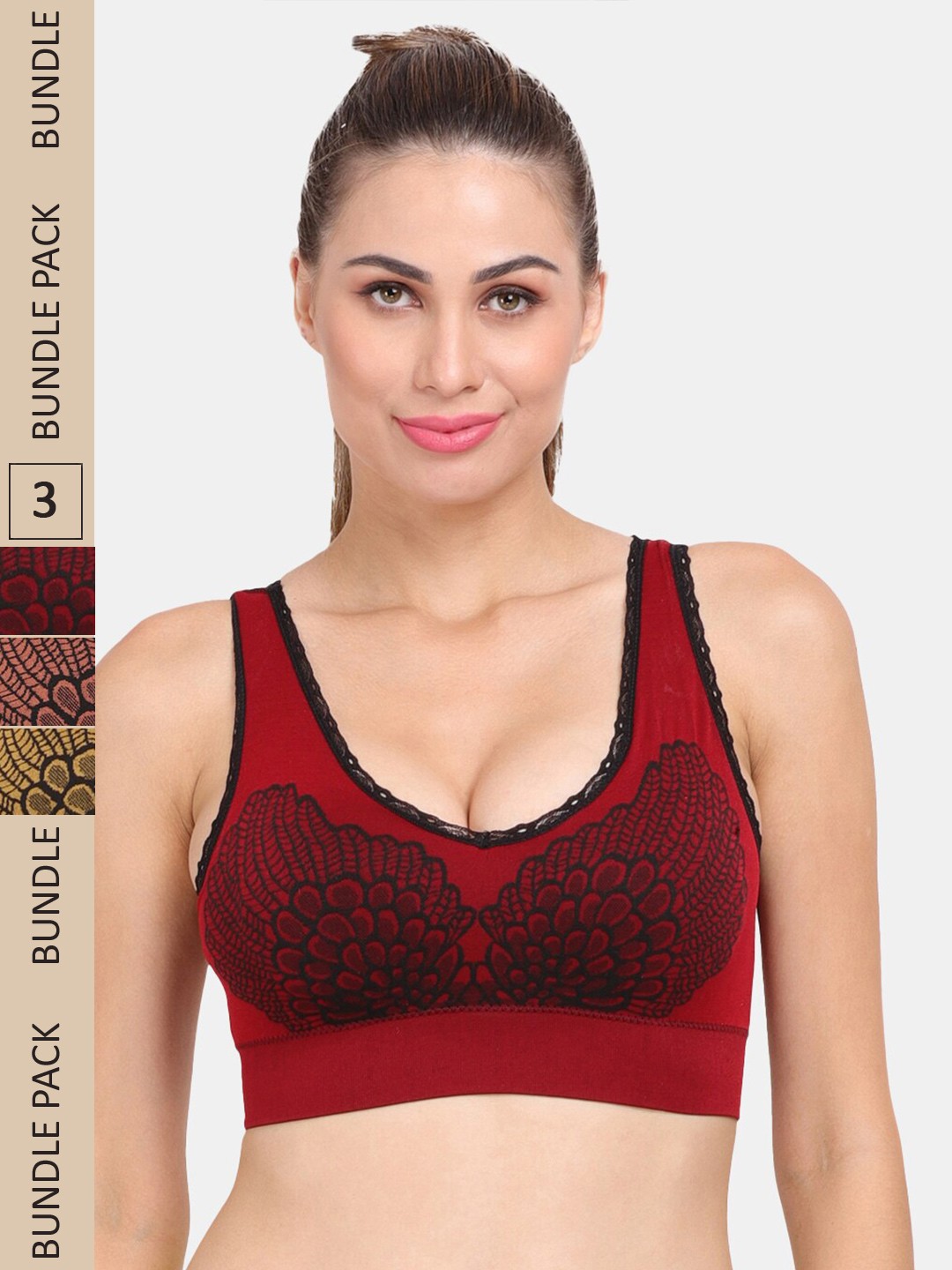 

Amour Secret Pack of 3 Lightly Padded Bra, Red