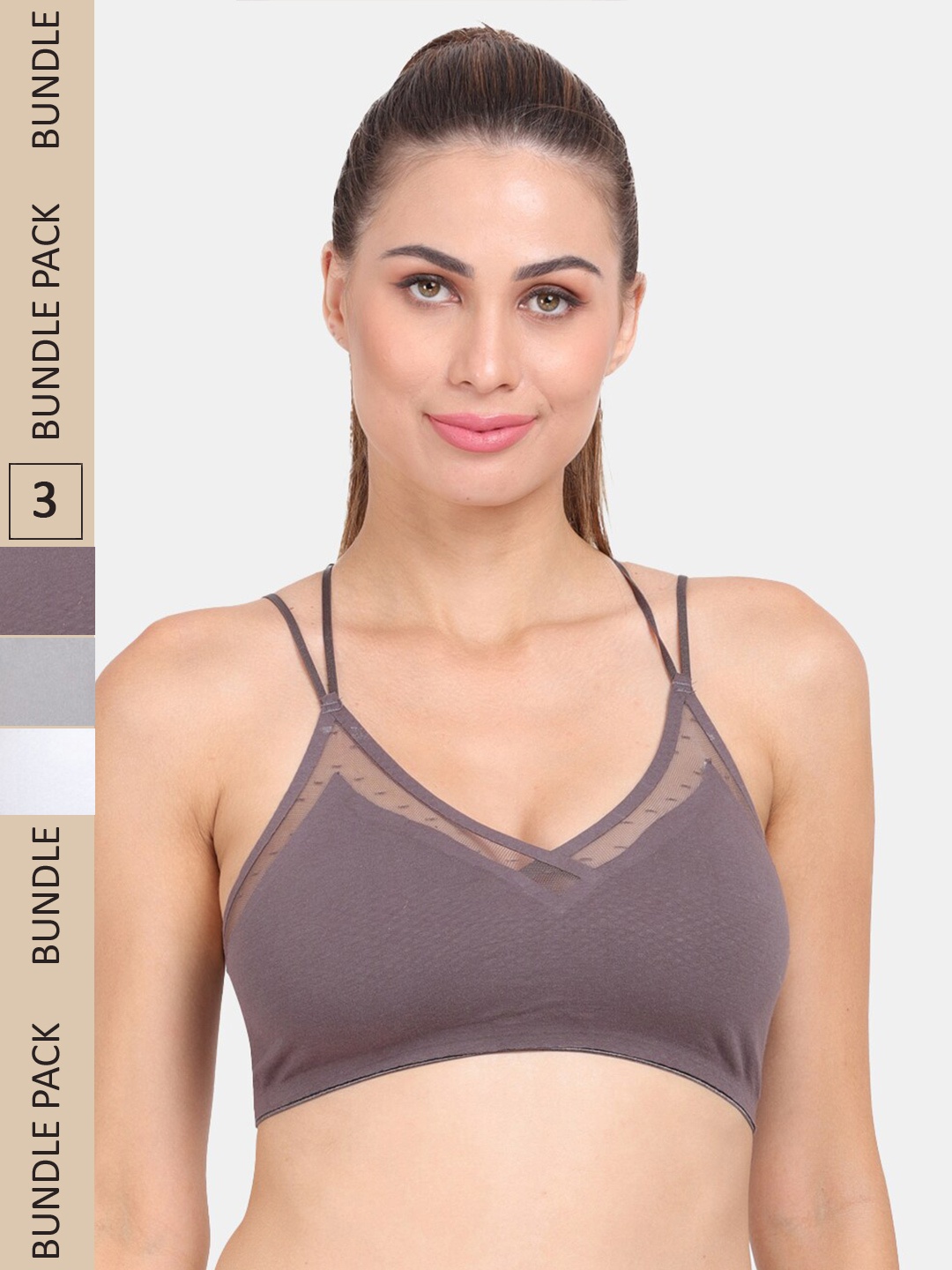 

Amour Secret Pack of 3 Lightly Padded Sports Bra, Grey