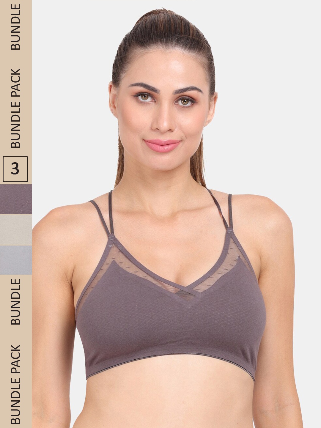 

Amour Secret Pack of 3 Lightly Padded Workout Bra, Grey