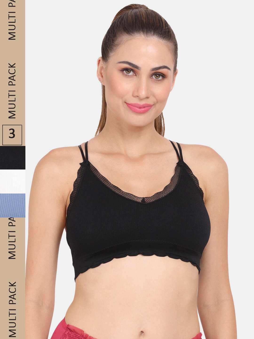 

Amour Secret Pack of 3 Lightly Padded Workout Bra, Black