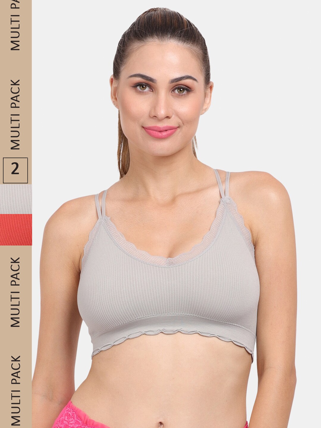 

Amour Secret Pack Of 2 Lightly Padded Anti Odour Sports Bra, Grey