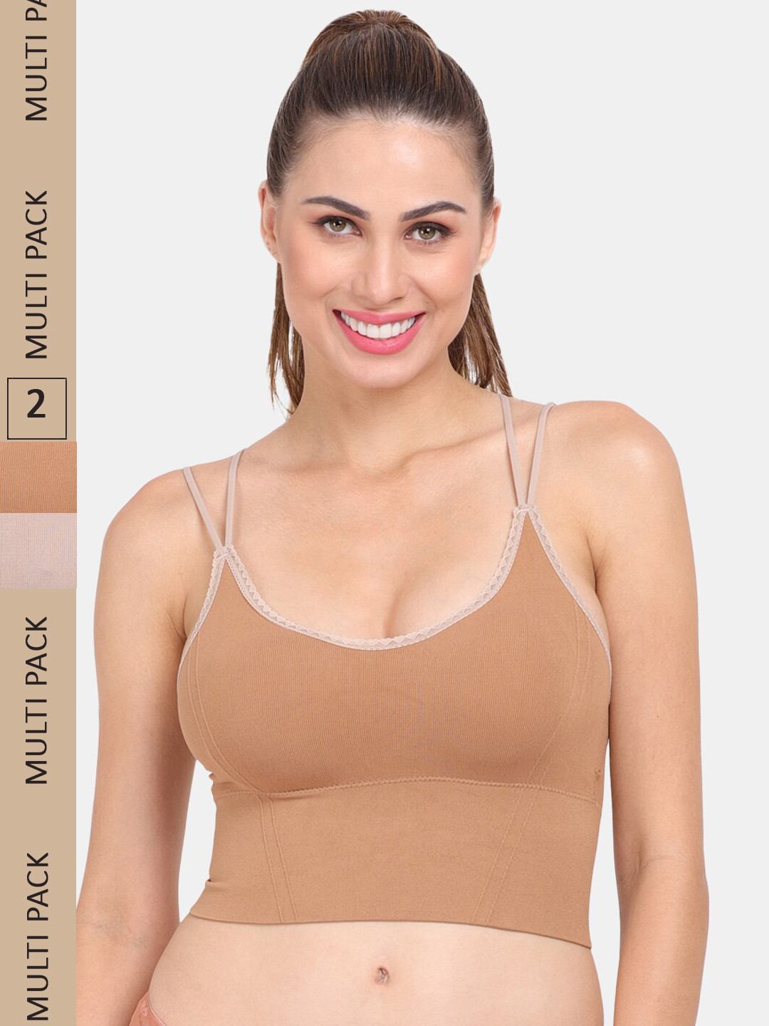 

Amour Secret Pack Of 2 Lightly Padded Anti Odour Sports Bra, Brown