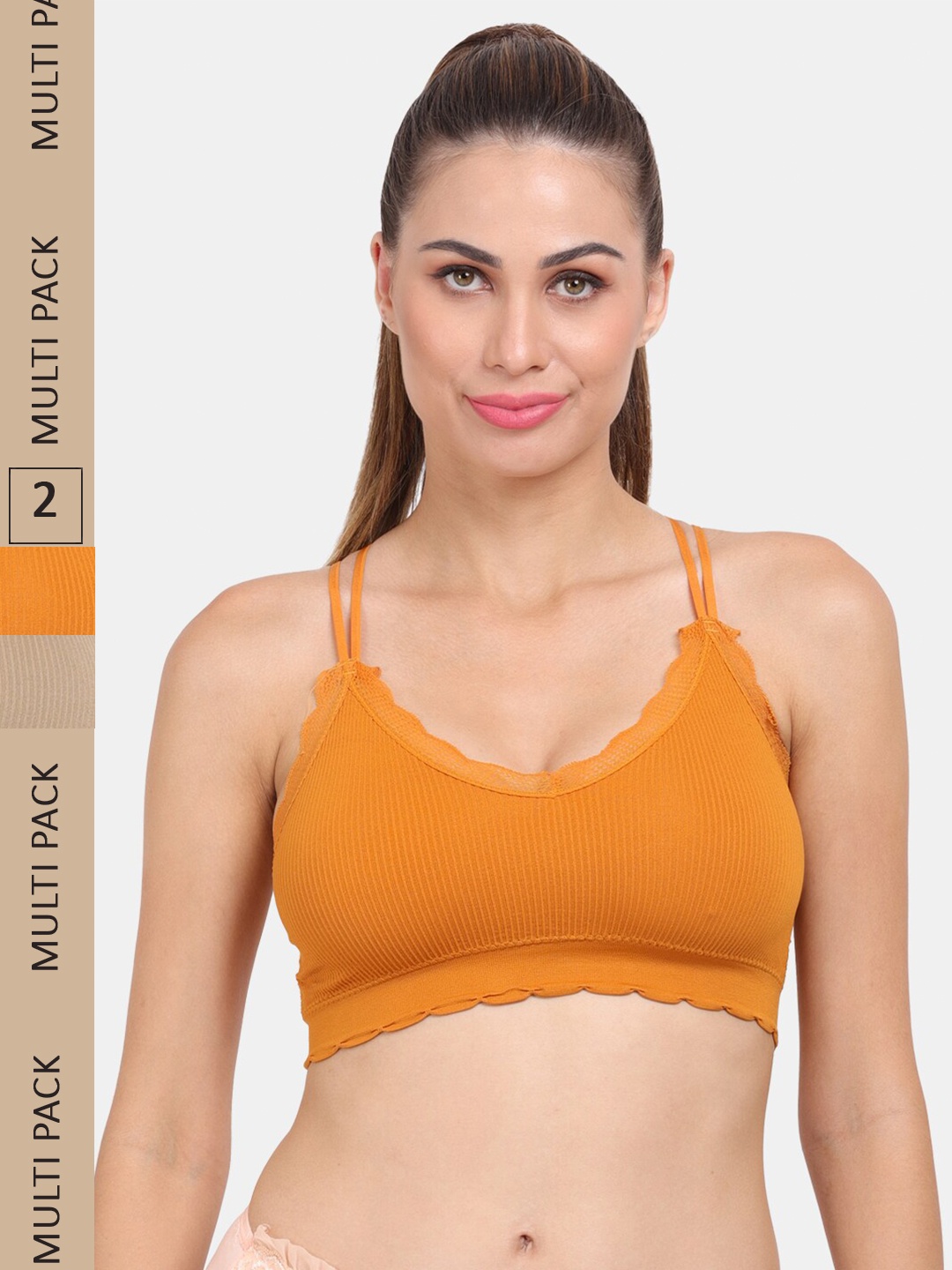 

Amour Secret Pack of 2 Lightly Padded Anti Odour Sports Bra, Orange