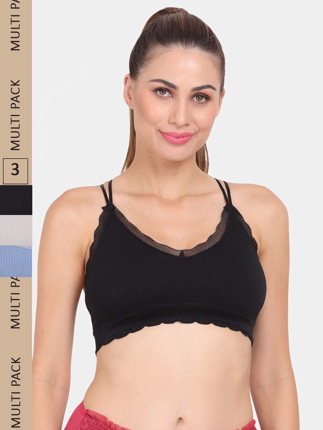 

Amour Secret Pack of 3 Lightly Padded Anti-Odour Sports Bra, Black