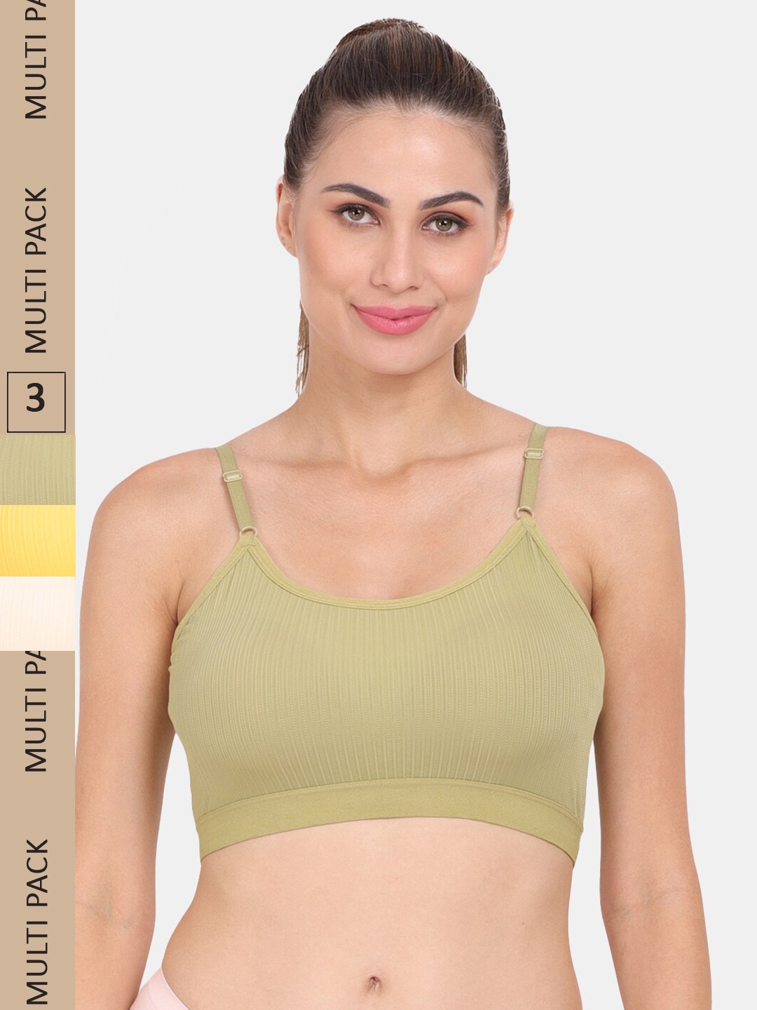 

Amour Secret Pack of 3 Lightly Padded Anti-Odour Sports Bra, Green