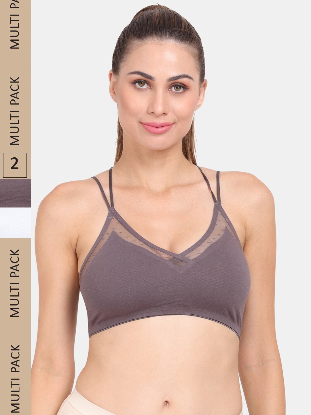 

Amour Secret Pack of 2 Seamless Lightly Padded Anti-Odour Sports Bra S6351_Dgry_Sblu, Grey