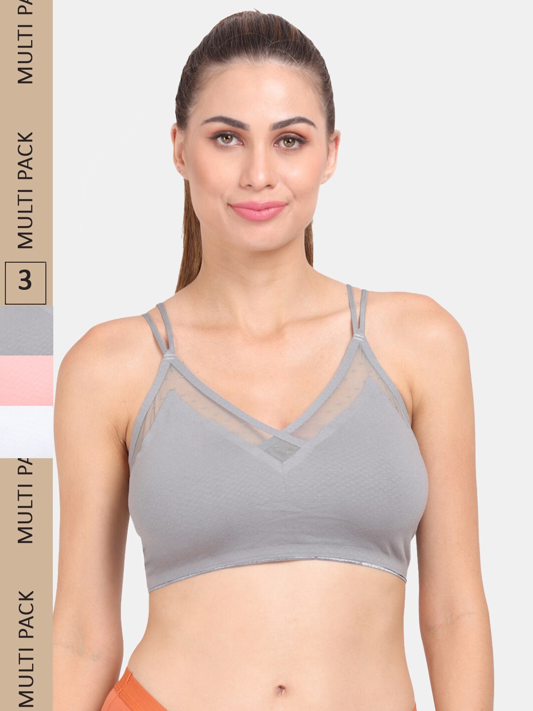 

Amour Secret Pack of 3 Lightly Padded Workout Bra, Grey