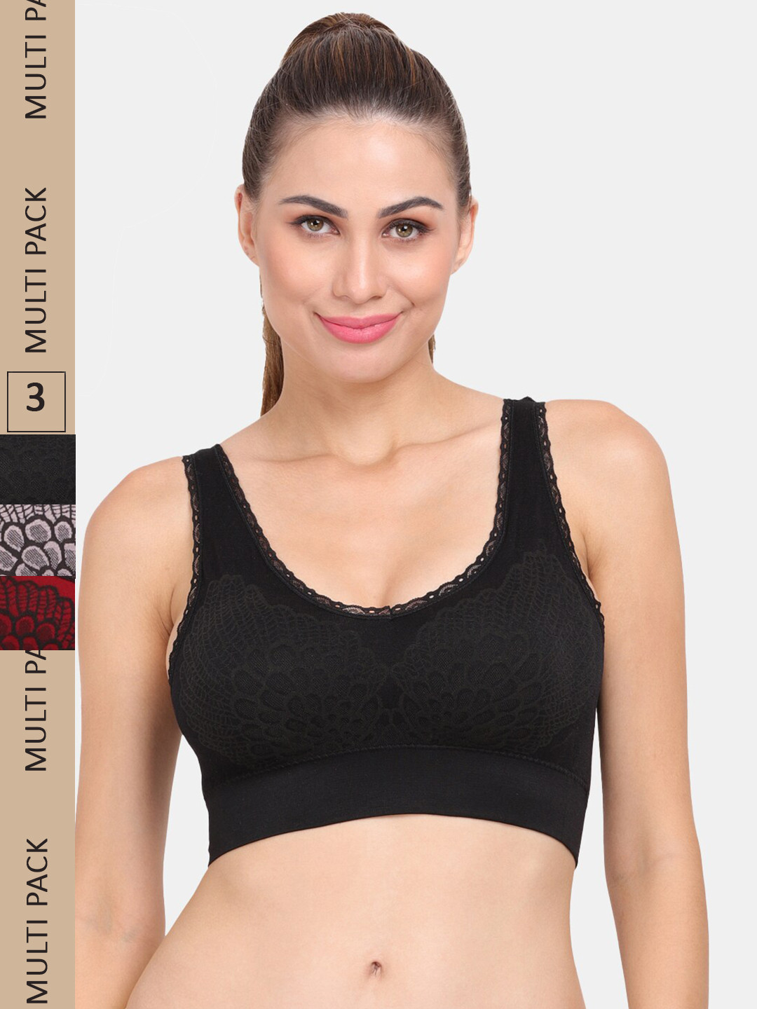 

Amour Secret Pack of 3 Lightly Padded Workout Bra, Black