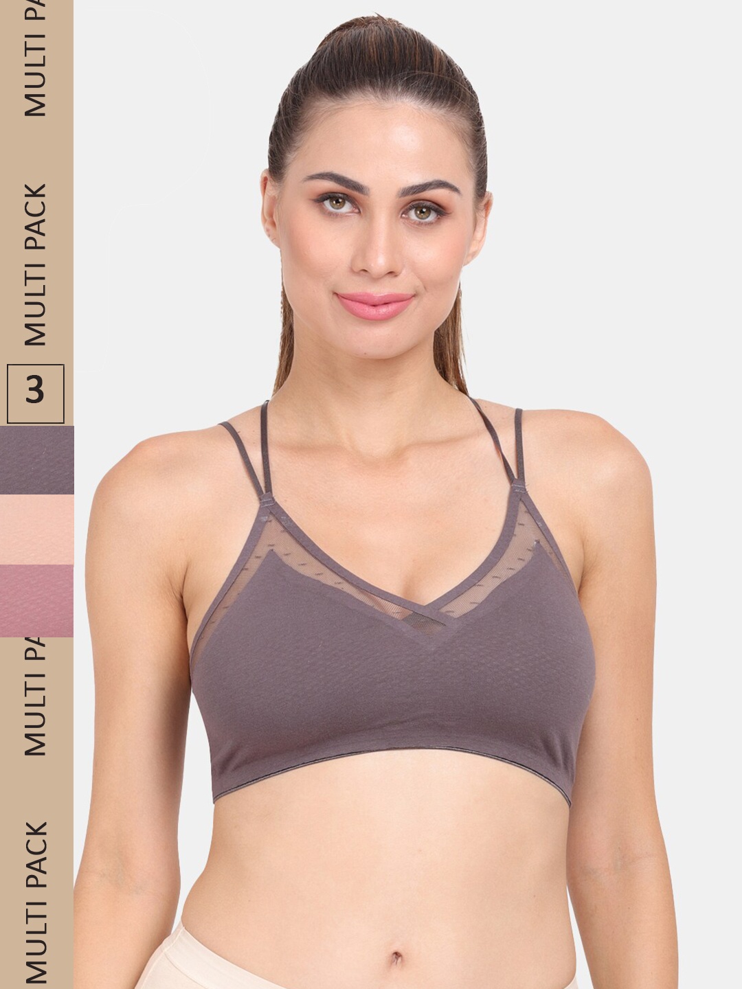 

Amour Secret Pack of 3 Lightly Padded Sports Bra, Grey