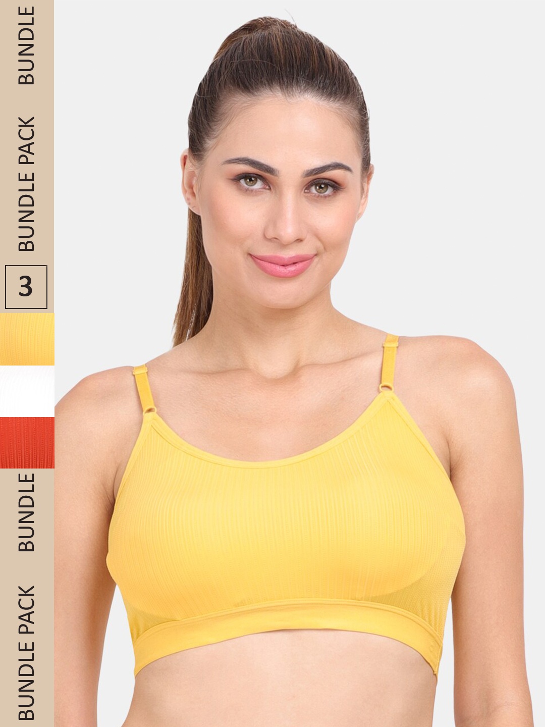

Amour Secret Pack of 3 Seamless Lightly Padded Anti-Odour Sports Bra S3017_Rst_Wht_Ylw, Rust