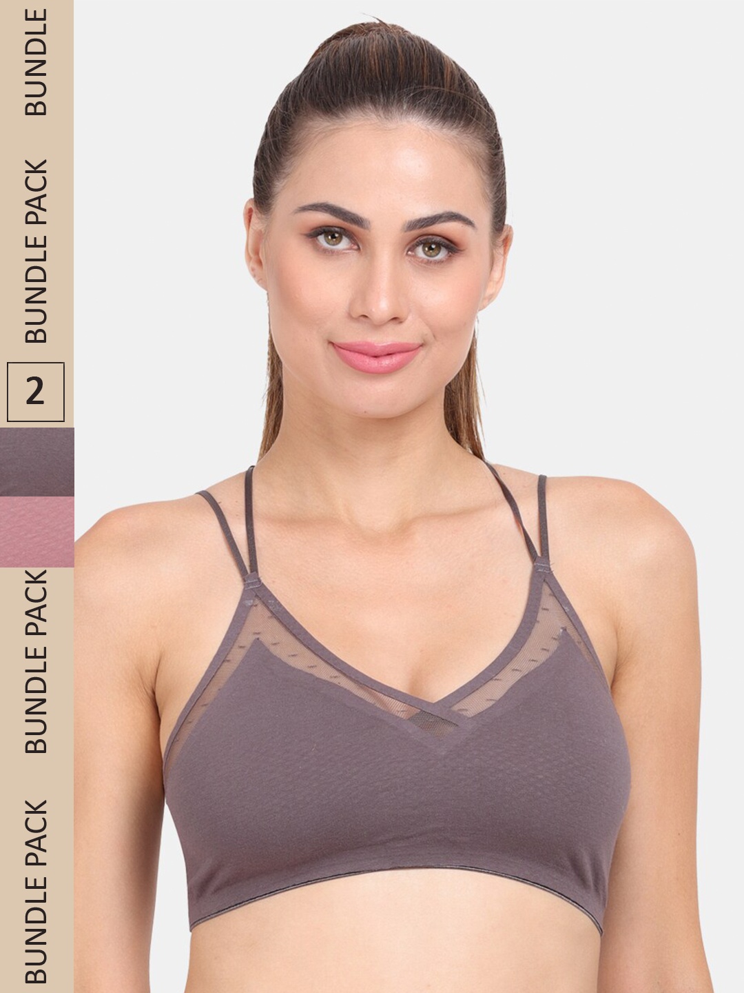 

Amour Secret Pack of 2 Seamless Lightly Padded Anti-Odour Sports Bra S6351_Dgry_Muv, Grey