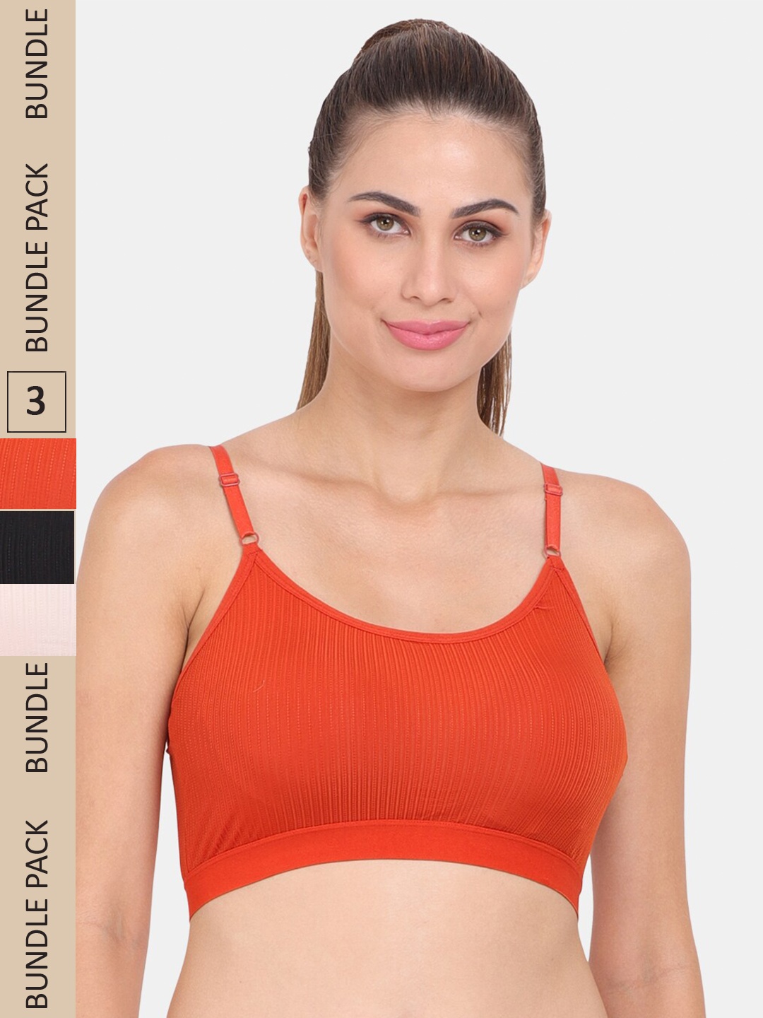 

Amour Secret Pack of 3 Seamless Lightly Padded Anti-Odour Sports Bra S3017_Blk_Rbn_Rst, Black