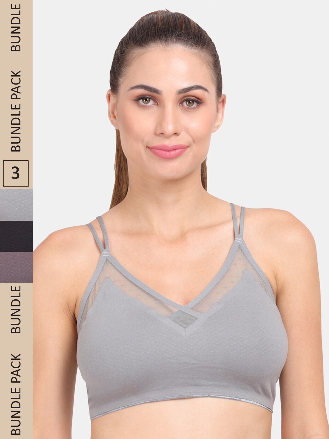 

Amour Secret Pack of 3 Seamless Lightly Padded Anti-Odour Sports Bra S6351_Blk_Dgry_Gry, Black