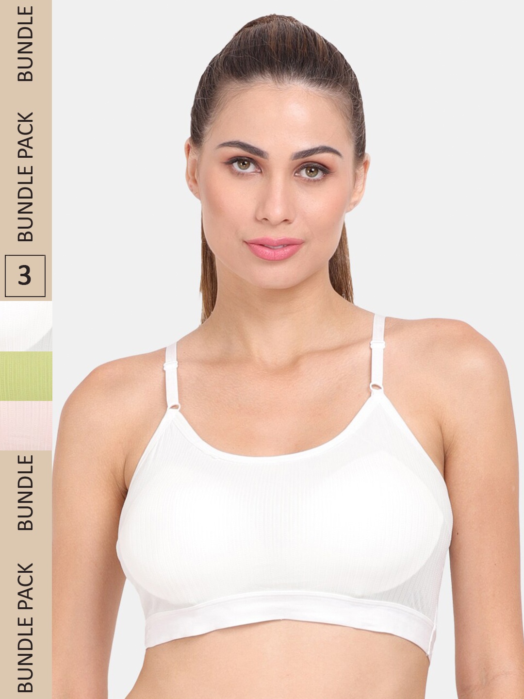 

Amour Secret Pack of 3 Seamless Lightly Padded Anti-Odour Sports Bra S3017_Lgrn_Rbn_Wht, Green