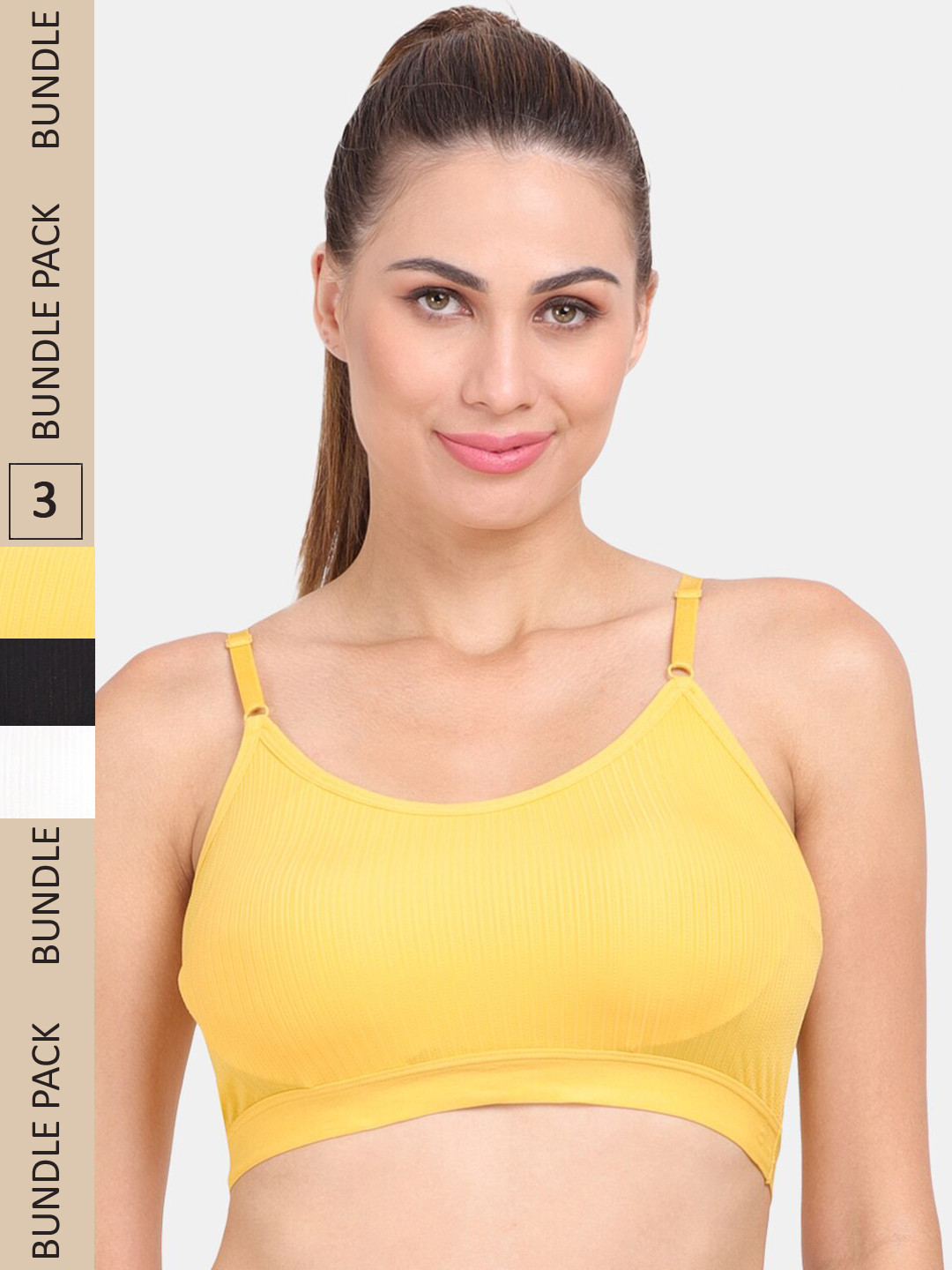 

Amour Secret Pack Of 3 Lightly Padded Anti Odour Sports Bra, Yellow