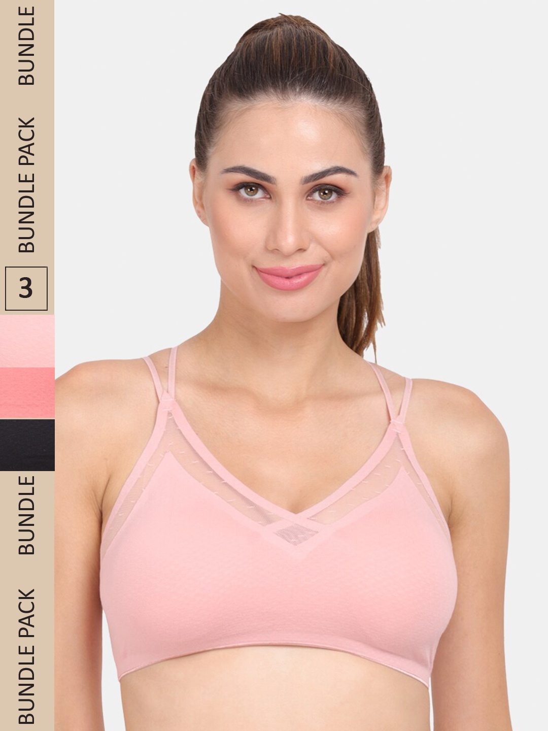 

Amour Secret Pack Of 3 Lightly Padded Anti Odour Sports Bra, Pink
