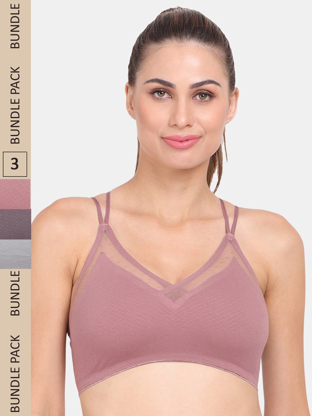 

Amour Secret Pack of 3 Lightly Padded Anti Odour Sports Bra, Mauve