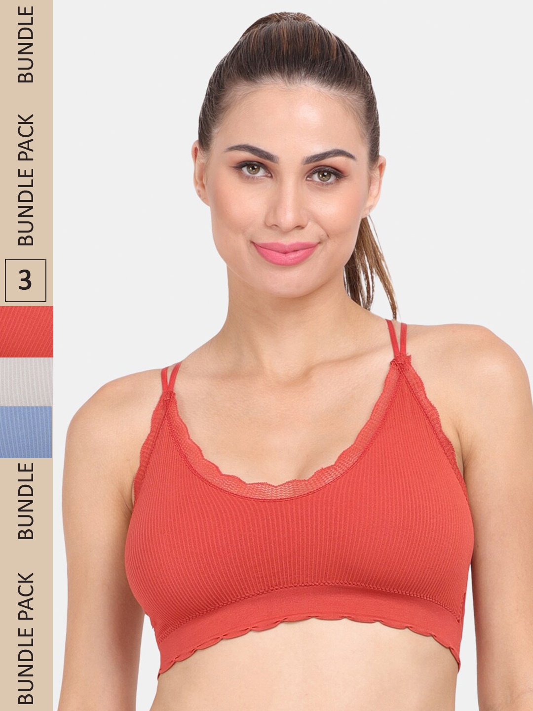 

Amour Secret Pack of 3 Lightly Padded Anti Odour Sports Bra, Blue