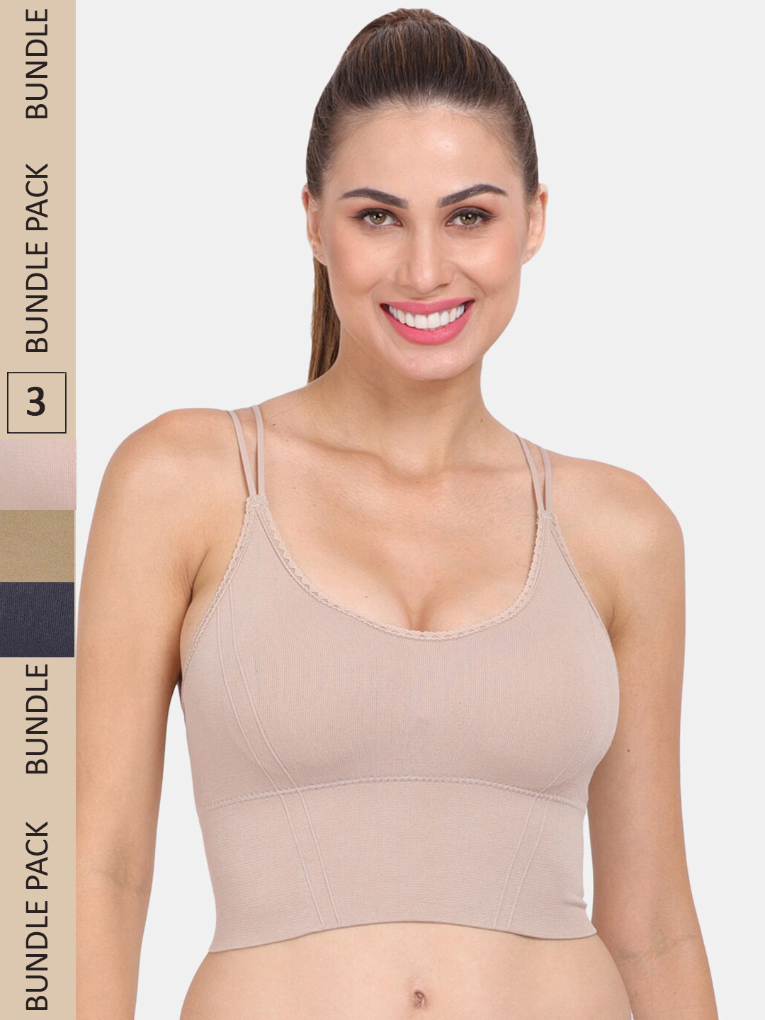 

Amour Secret Pack of 3 Lightly Padded Anti Odour Sports Bra, Blue