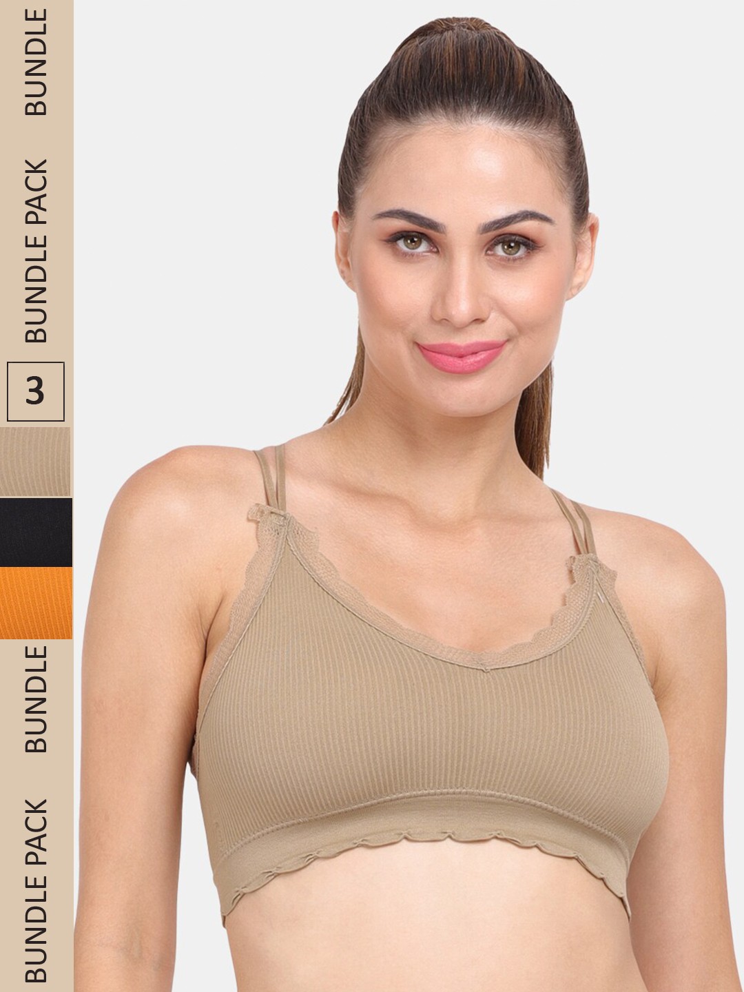 

Amour Secret Pack of 3 Lightly Padded Anti-Odour Sports Bra, Black