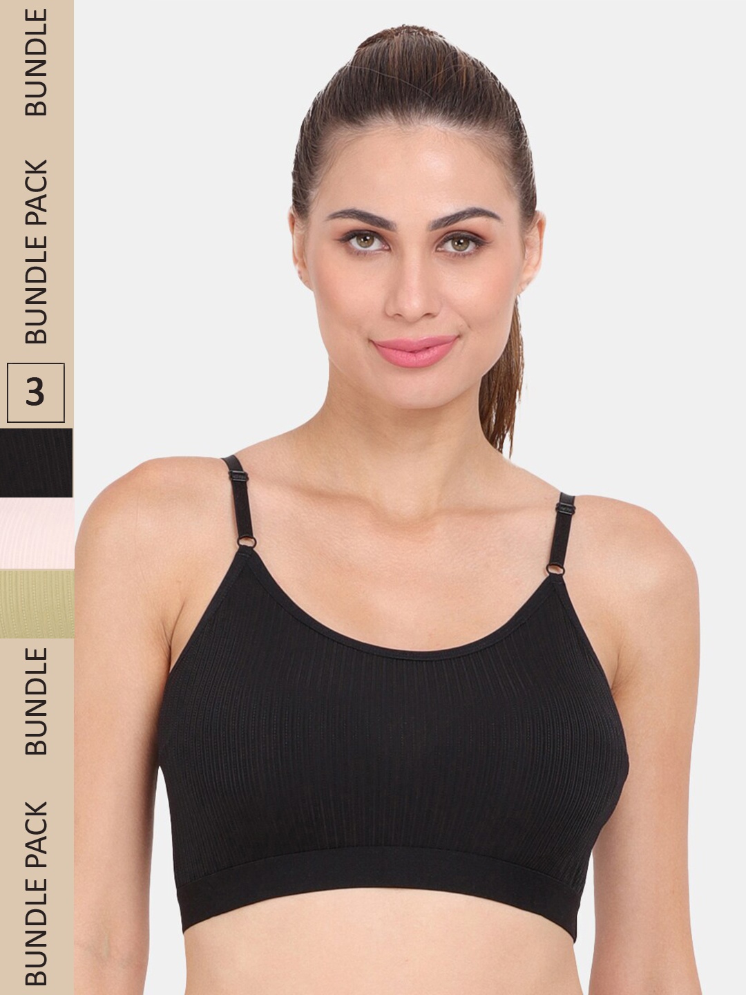 

Amour Secret Pack of 3 Lightly Padded Anti-Odour Sports Bra, Black