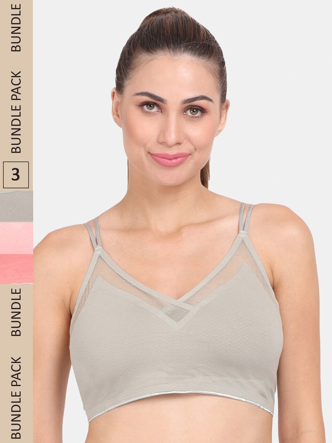

Amour Secret Pack Of 3 Lightly Padded Non Wired Anti-Odour Workout Sports Bra, Peach