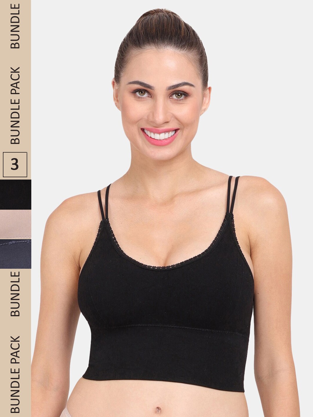 

Amour Secret Pack of 3 Lightly Padded Sports Bra, Black
