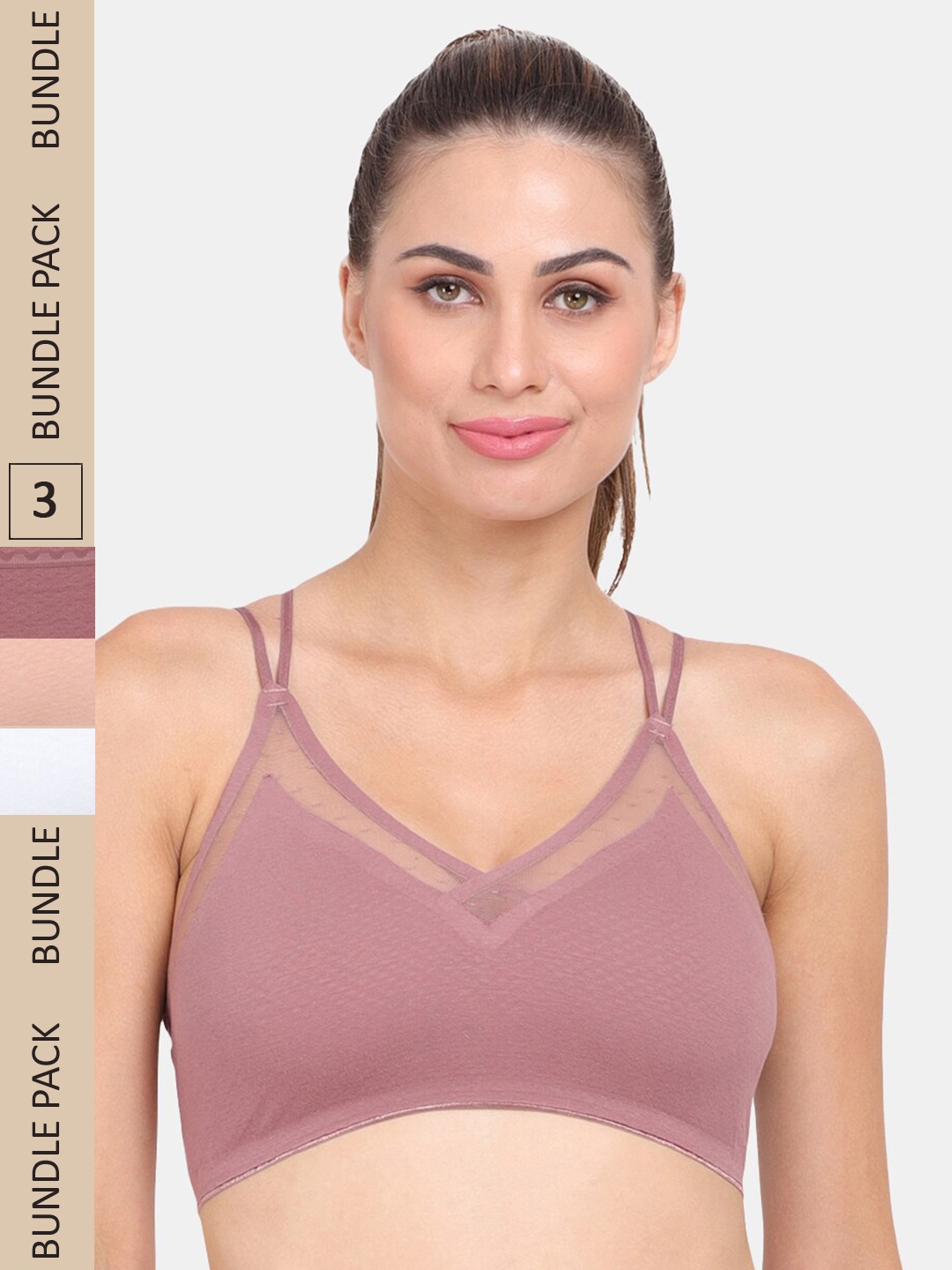 

Amour Secret Pack of 3 Lightly Padded Sports Bra, Beige
