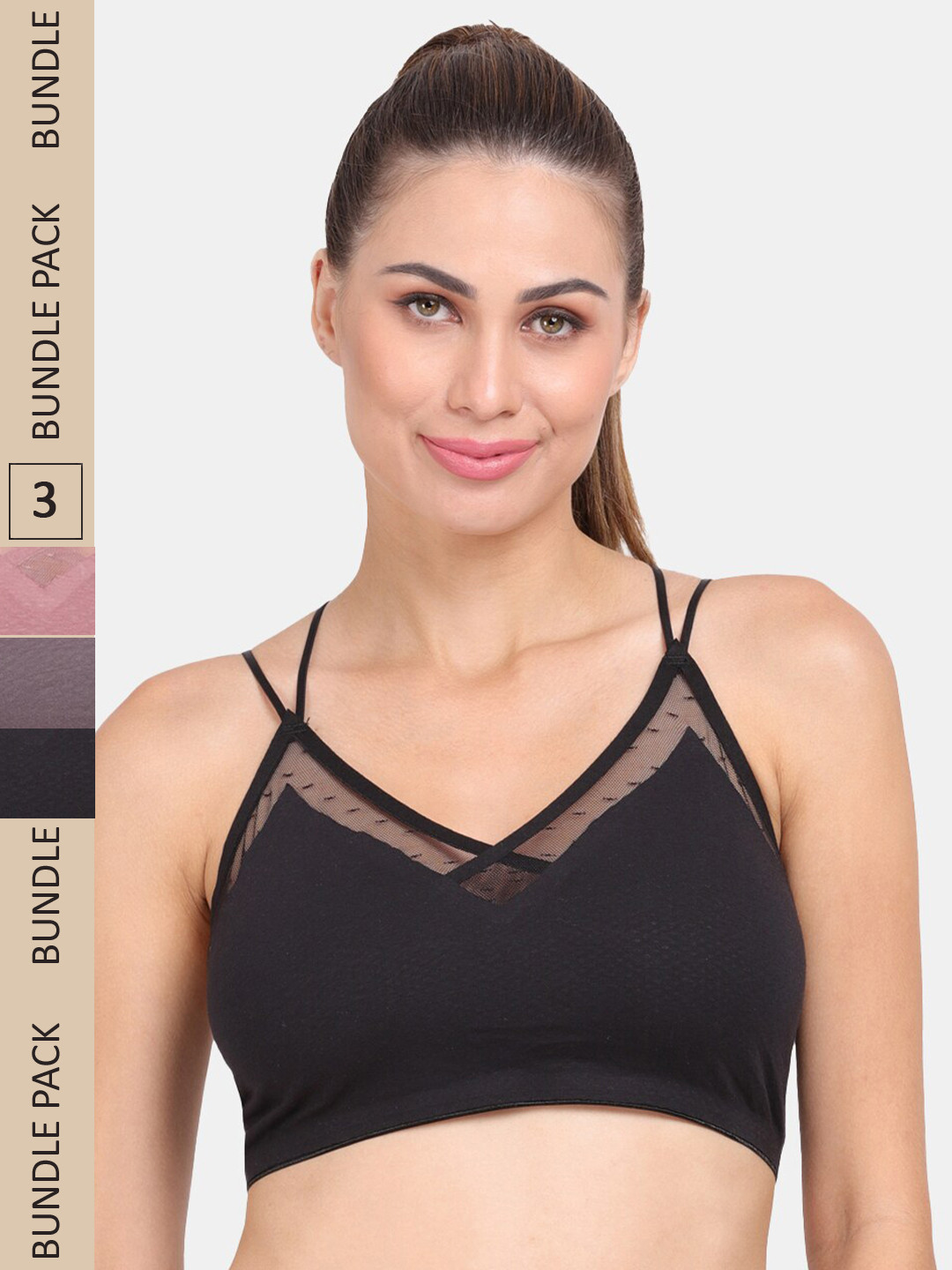 

Amour Secret Pack of 3 Lightly Padded Sports Bra, Black