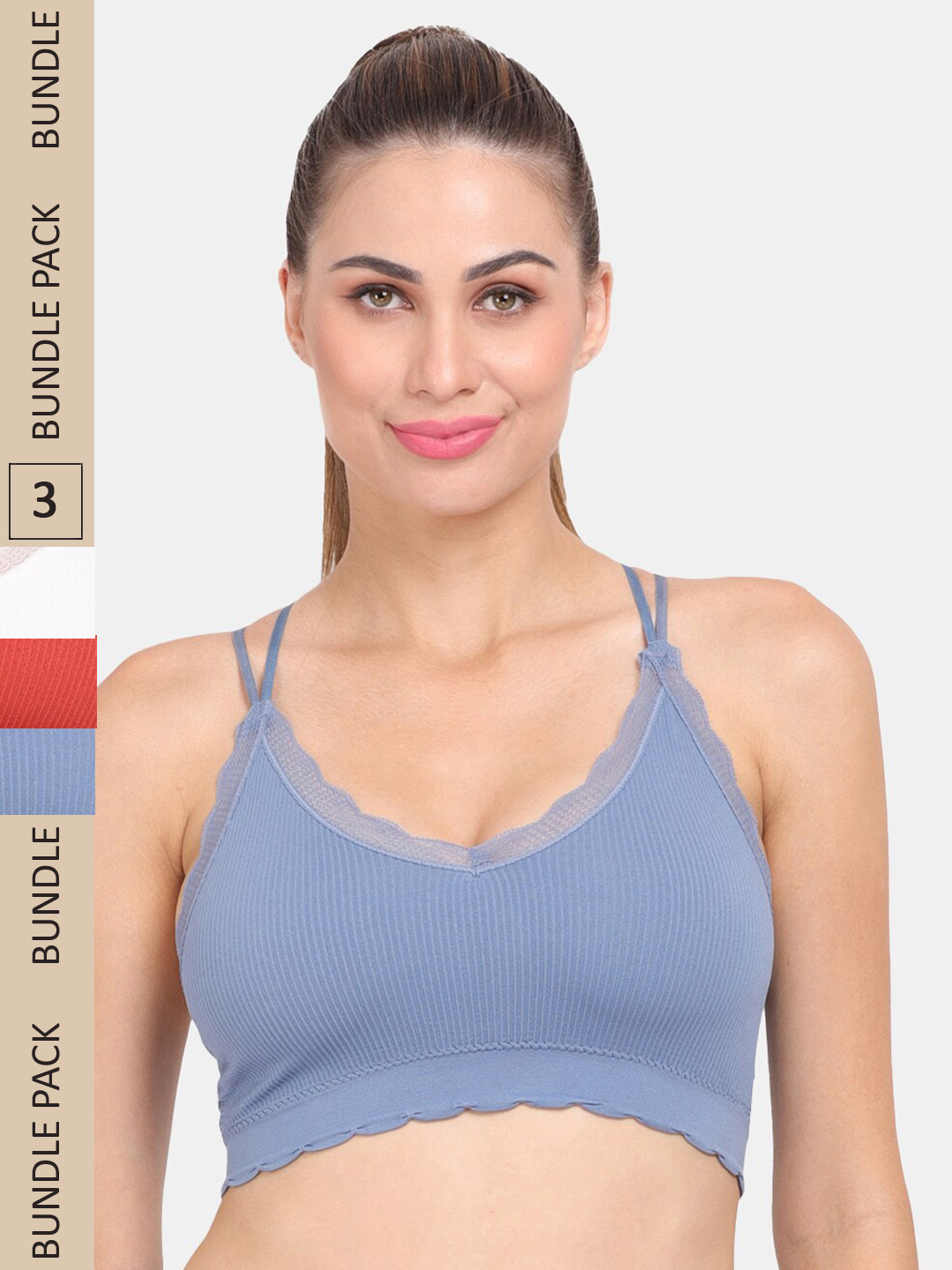 

Amour Secret Pack Of 3 Lightly Padded Non Wired Anti-Odour Workout Sports Bra, White