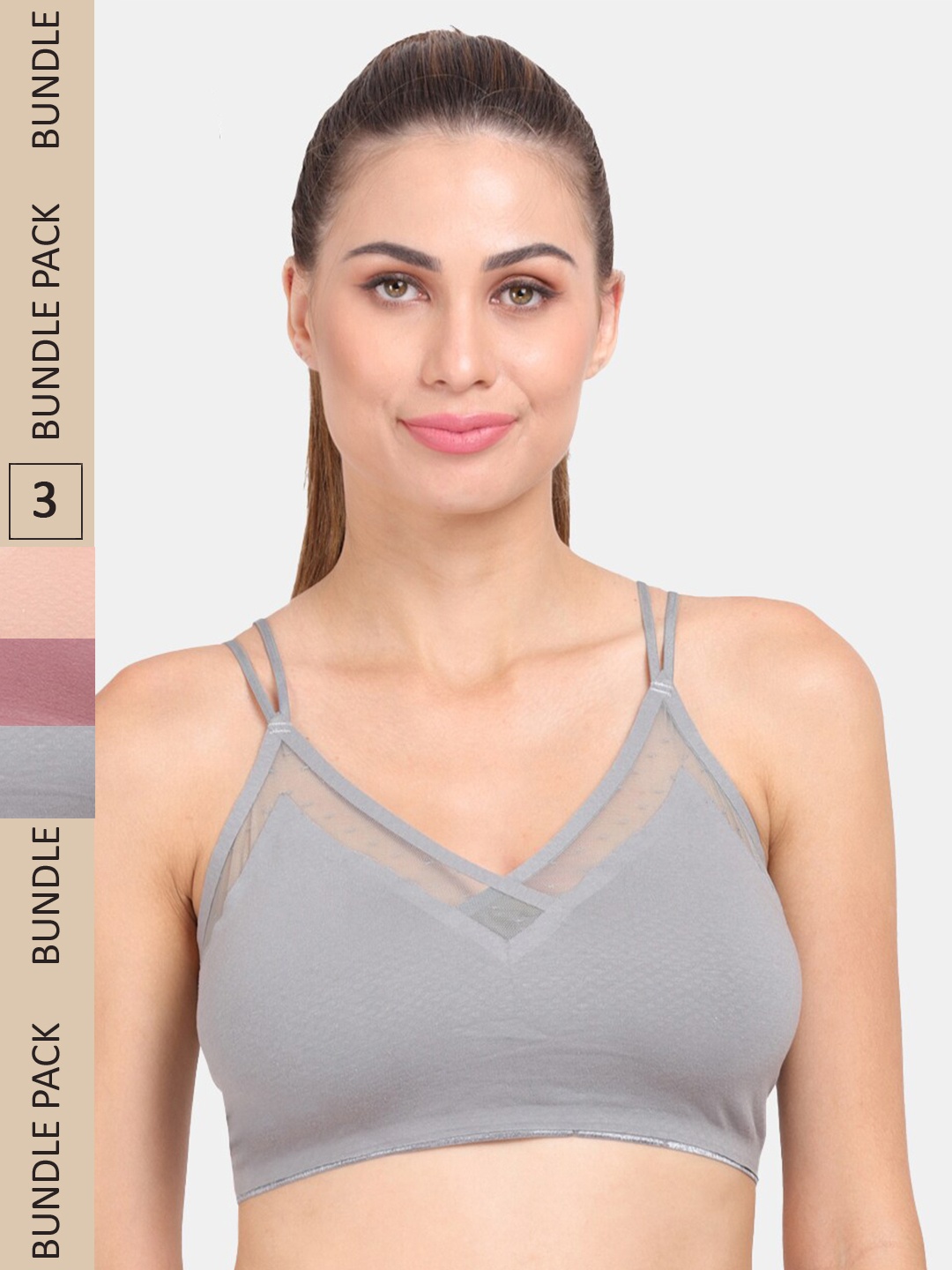 

Amour Secret Pack Of 3 Lightly Padded Non Wired Anti-Odour Workout Sports Bra, Grey