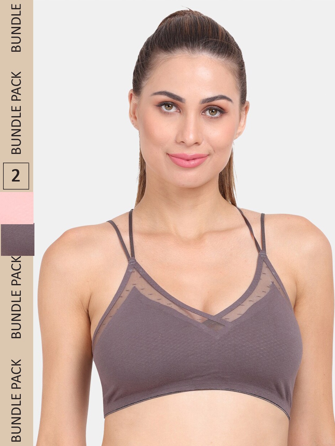 

Amour Secret Pack Of 2 Lightly Padded Non Wired Anti-Odour Workout Sports Bra, Grey