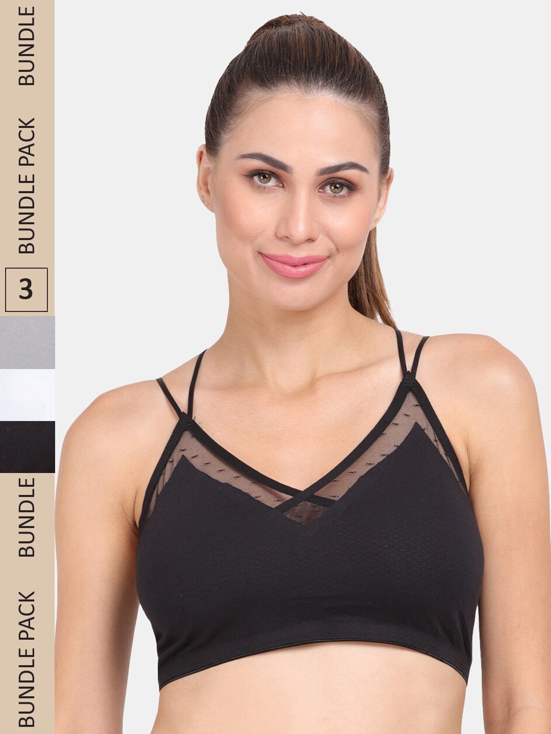 

Amour Secret Pack Of 3 Lightly Padded Non Wired Anti-Odour Workout Sports Bra, Black