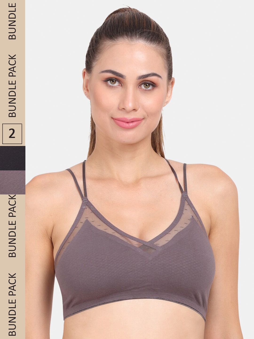 

Amour Secret Pack Of 2 Lightly Padded Non Wired Anti-Odour Workout Sports Bra, Grey