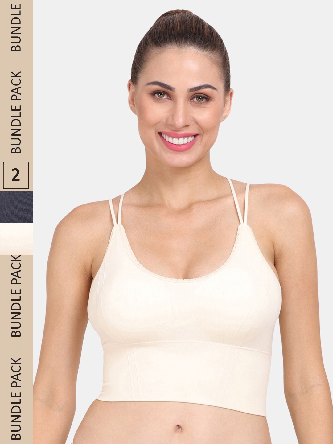 

Amour Secret Pack Of 2 Lightly Padded Non Wired Anti-Odour Workout Sports Bra, Cream