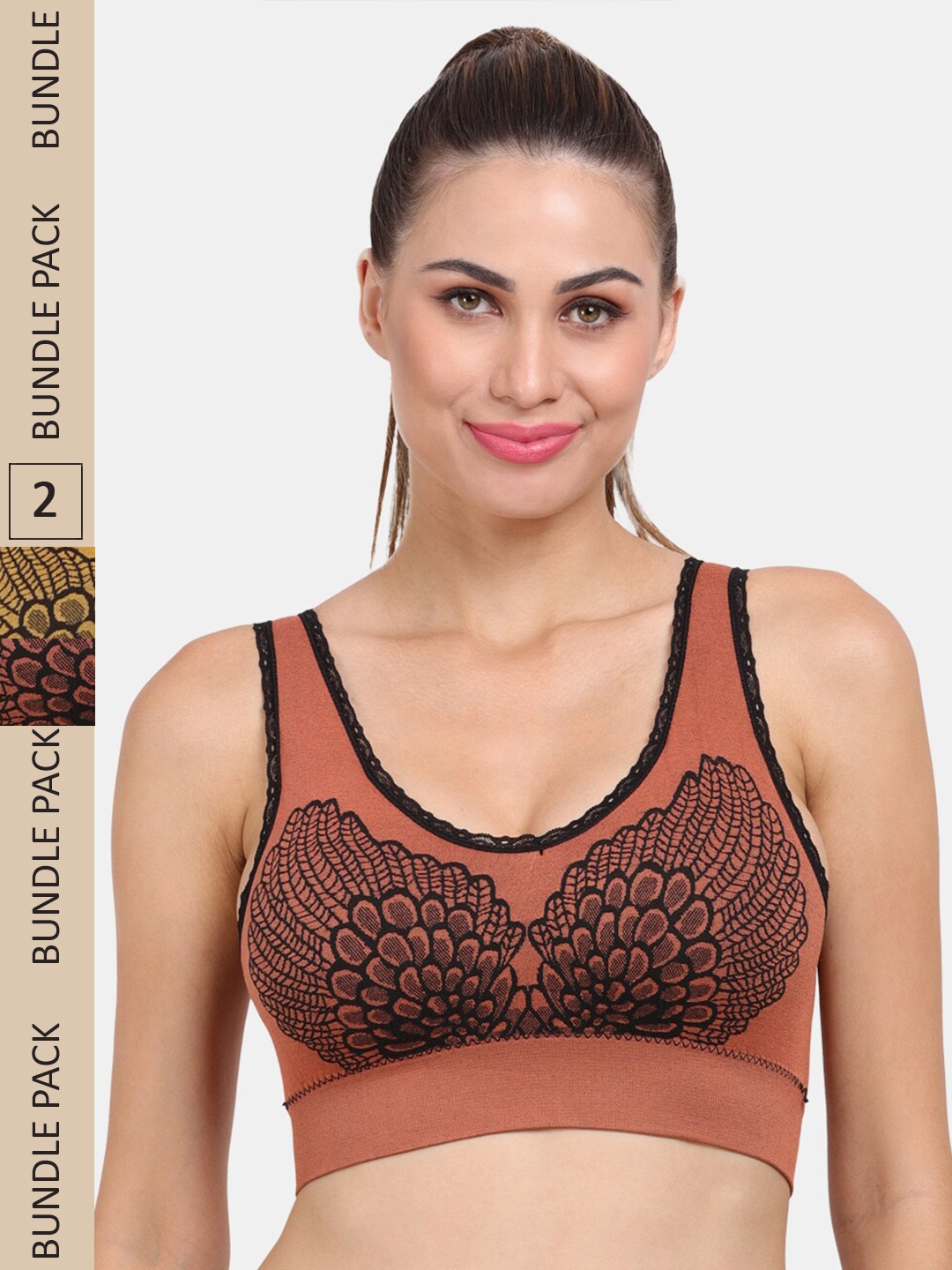 

Amour Secret Pack Of 2 Lightly Padded Non Wired Anti-Odour Workout Sports Bra, Rust