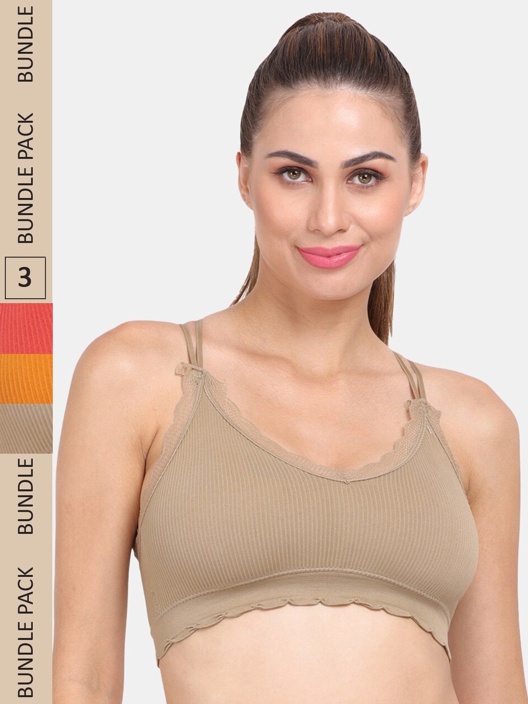 

Amour Secret Pack Of 3 Lightly Padded Non Wired Anti-Odour Sports Bra, Orange